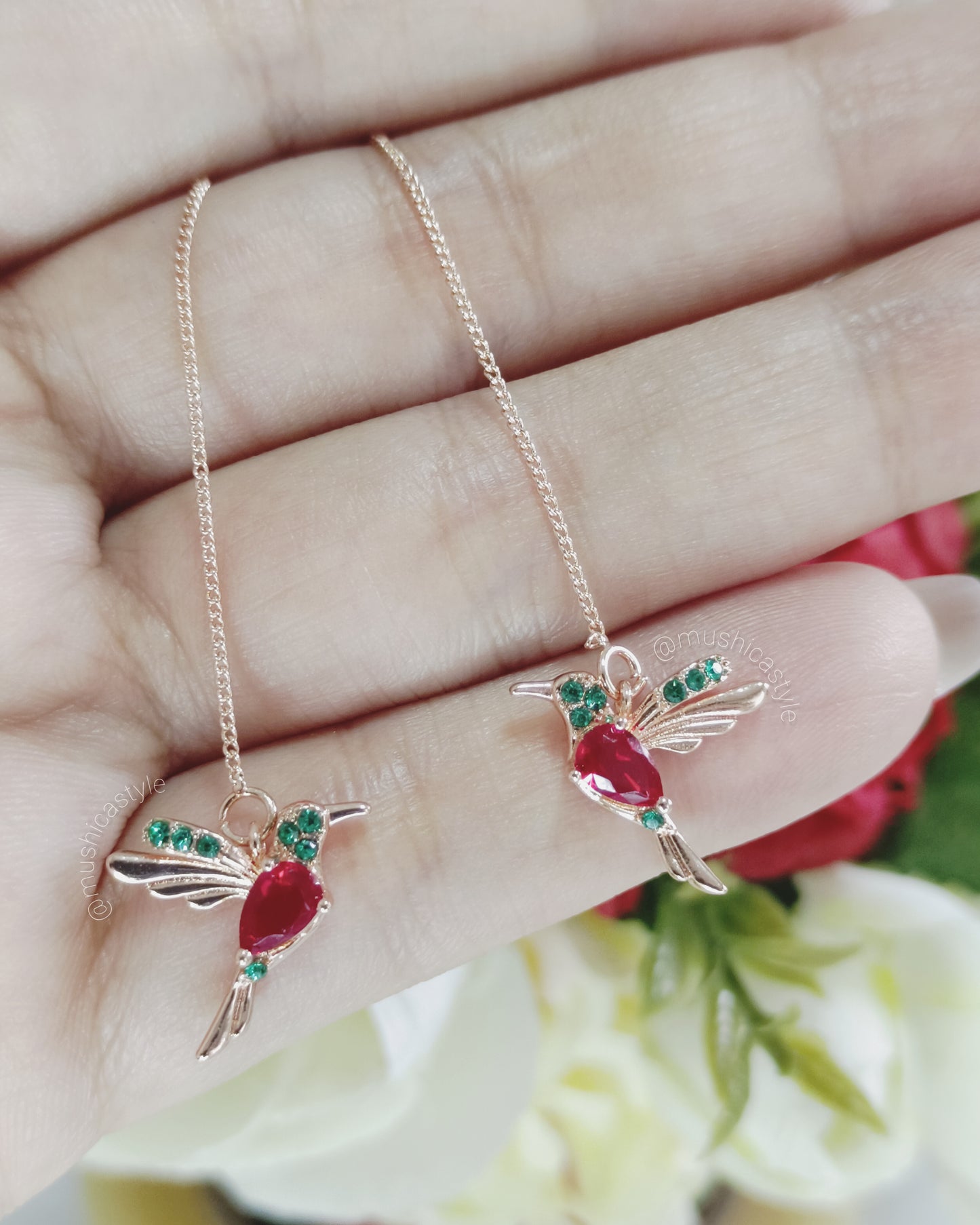 Aretes Colibrí Rojo y Verde