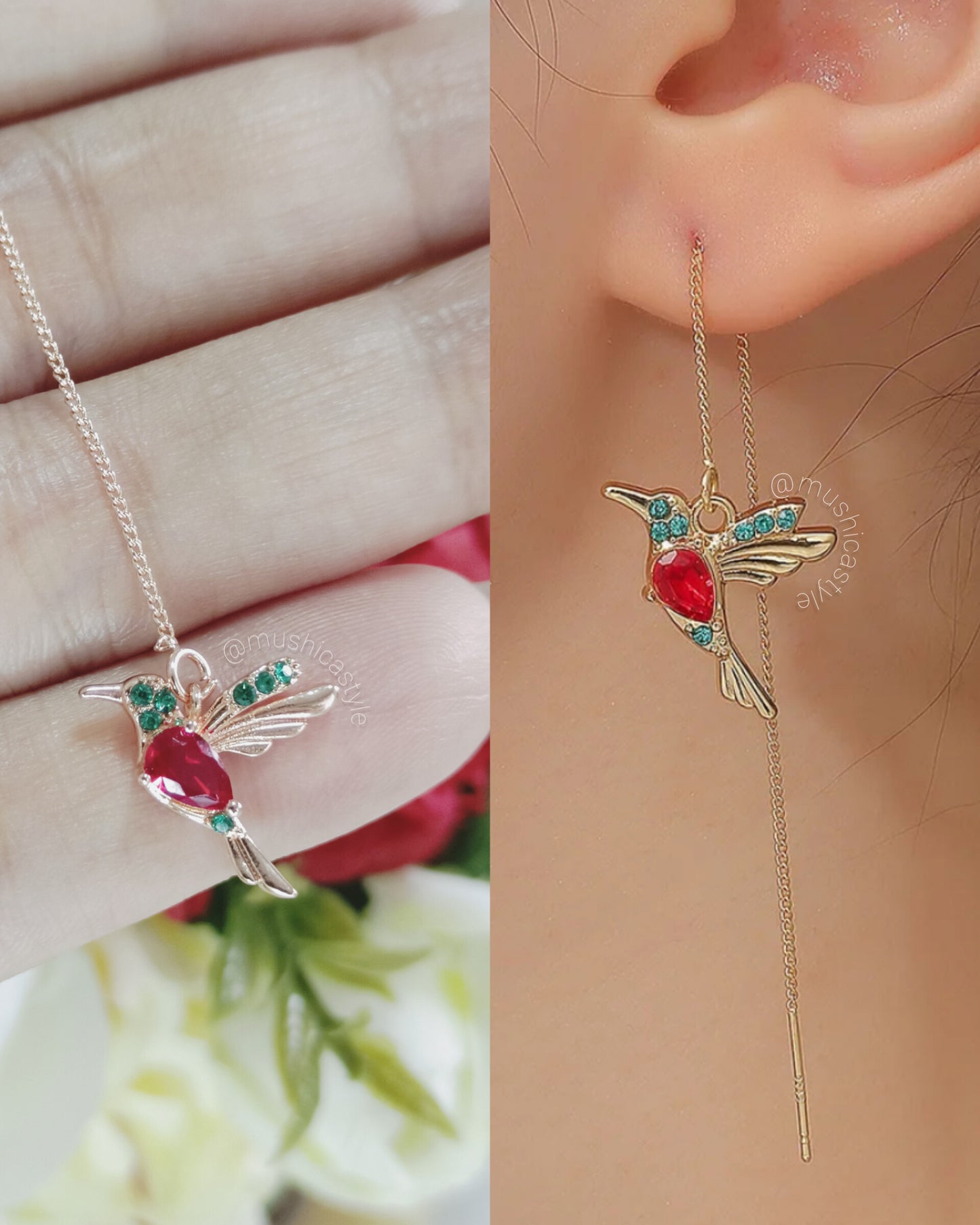 Aretes Colibrí Rojo y Verde