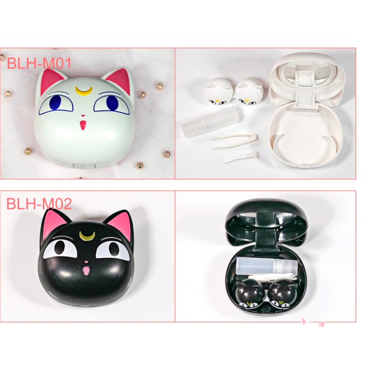 Estuche de Gatito con Espejo para Lentes de Contacto