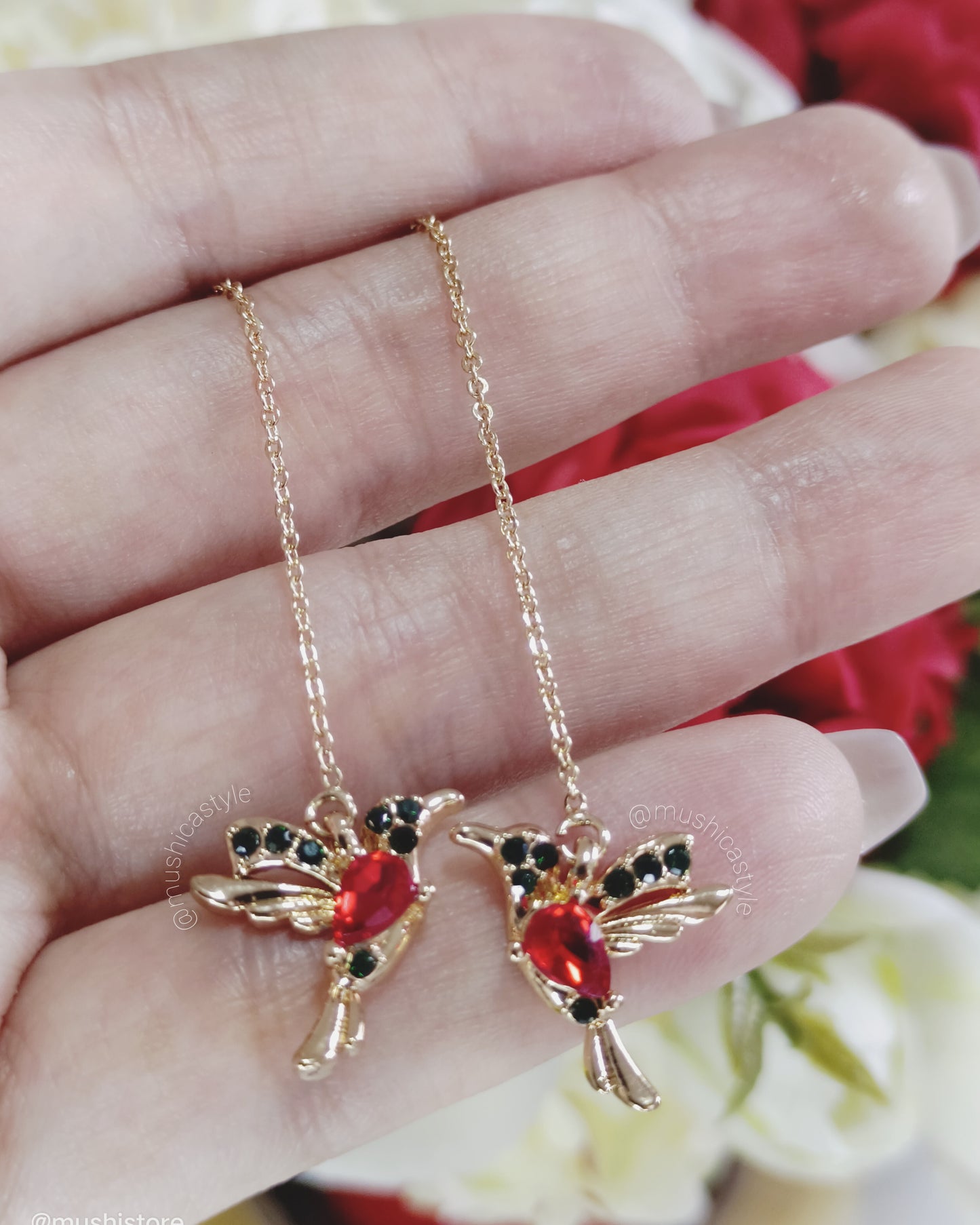 Aretes Colibrí Rojo y Negro