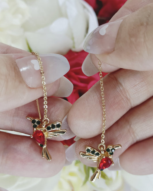 Aretes Colibrí Rojo y Negro