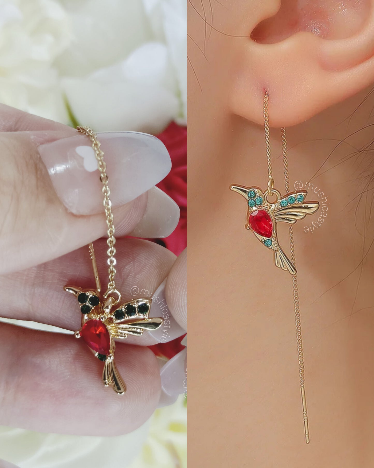 Aretes Colibrí Rojo y Negro